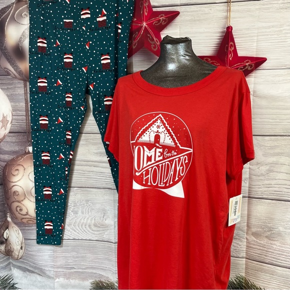 LuLaRoe 3XL Christmas Liv top with TC2 Christmas leggings - Picture 4 of 14
